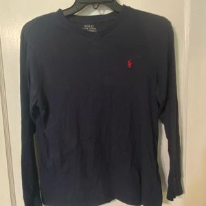 Long sleeve v neck blue polo